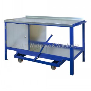 Mobile Workbench With Cupboard Steel Top