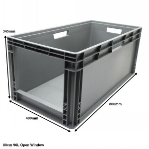 Heavy Duty Stacking Euro Box 80cm 96 Litre Open Window