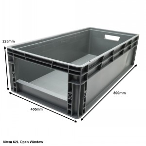 Heavy Duty Stacking Euro Box 80cm 62 Litre Open Window